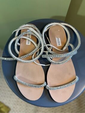 Steve Madden Silver Rhinestone Wrap Sandals